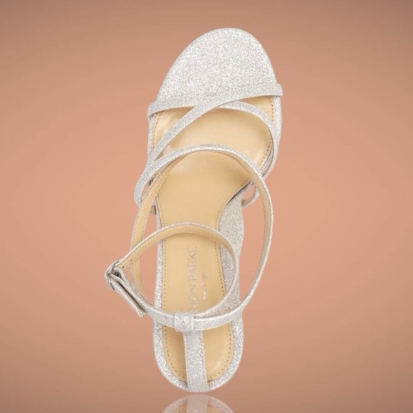 NWT Marion Parke ‘Lottie’ Strappy Flared Heel Sandals in “Glitter Chalk” Size 10 - Picture 4 of 12